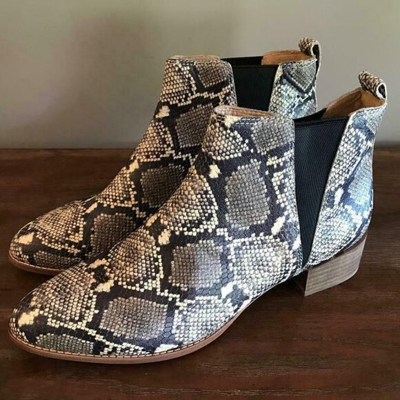 NEW Madewell Carina Low Pull On Boots Snake Print Stome  ! Madewell $198 The Carina Boot Snakeskin AE357